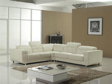 White Button Tufted Leather Modern Sectional Sofa w/Steel Legs