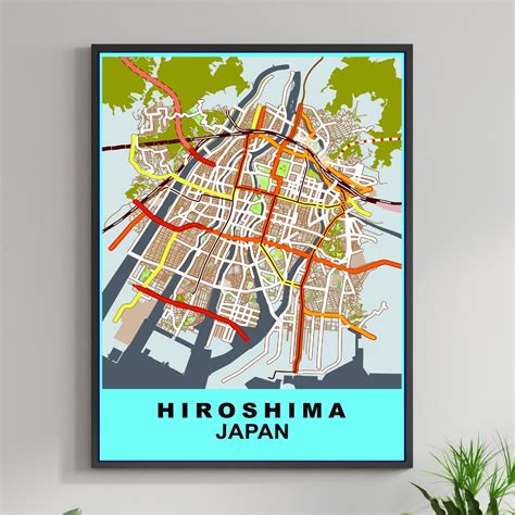 COLOURED ROAD MAP OF HIROSHIMA, JAPAN BY MAPBAKES – MapBakes