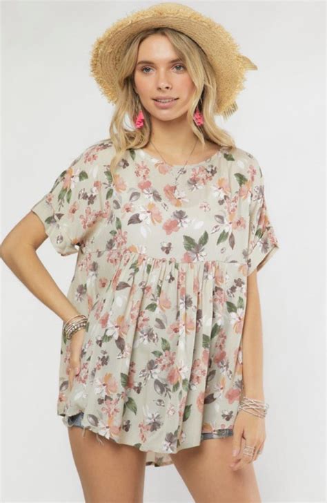 Taupe Floral Babydoll Top Magnolia Trading Post