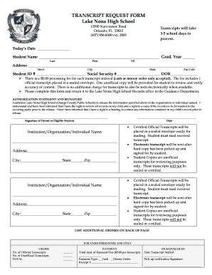 Lake Nona High School Transcripts Fill And Sign Printable Template Online