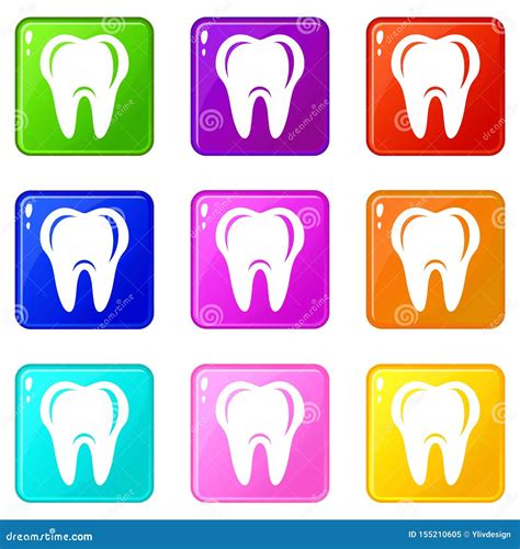 Hygiene Of Tooth Icons Set 9 Color Collection Stock Vector