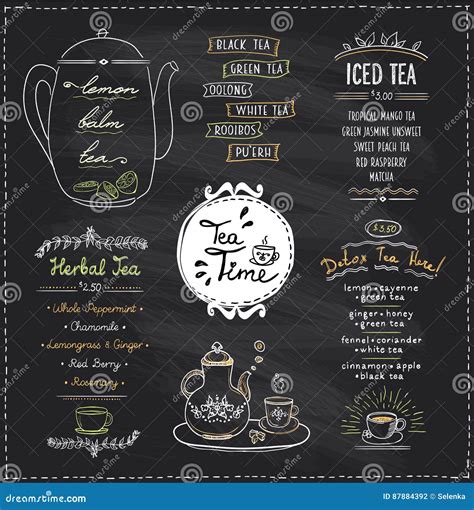 Chalkboard Tea Time Menu List Designs Set For Cafe Or Restaurant Stock