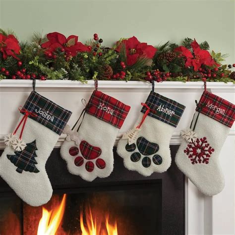 Personalized Red Plaid Dog Paw Stocking - Drew & Jonathan