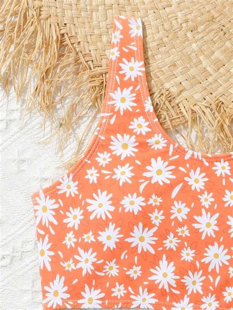 Tween Girl Floral Print Bikini Swimsuit Shein Uk