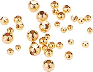 BENECREAT 200Pcs 18K Gold Plated Brass Beads Round Spacer Beads With 4