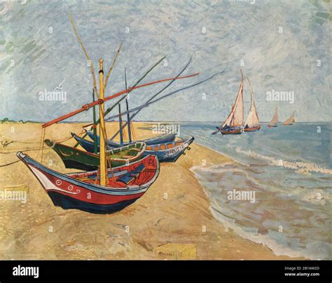 Barcos De Pesca En La Playa En Saintes Maries Pintura De Vincent