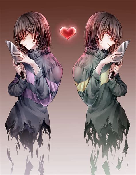 Safebooru Androgynous Brown Eyes Brown Hair Chara Undertale Closed Eyes Frisk Undertale