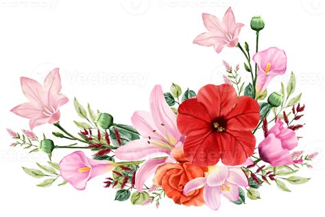 Spring Floral Bouquet Watercolor Red And Pink Flower Blooming 19988183 PNG