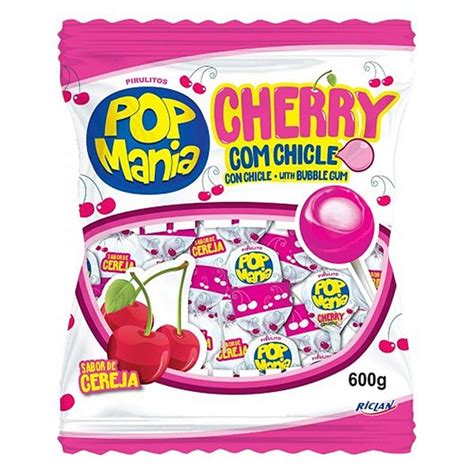 Pirulito Pop Mania Cherry 600g 50 Unidades Riclan Mercadoce