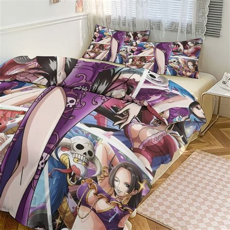 ONE PIECECartoon Anime 3 Piece Bed Soft Quilt Set 1 Duvet Cover And 2