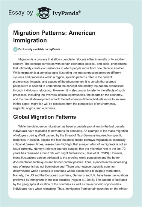 Migration Patterns American Immigration 955 Words Research Paper