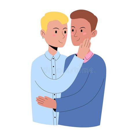 Couple In Love Gay Men Hug Lgbtq Vector Illustration In Flat Style