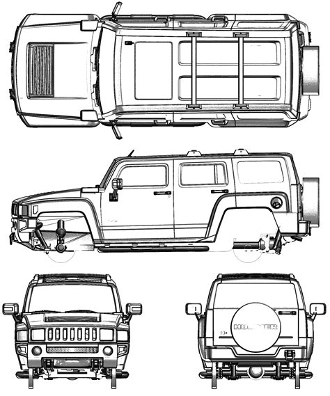 2005 Hummer H3 SUV V2 Blueprints Free Outlines