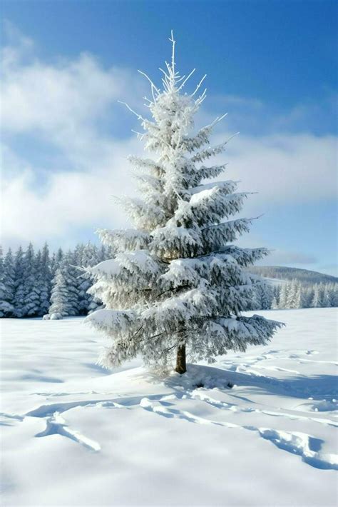 Pine trees or decorated christmas tree covered by snow on beautiful winter. Christmas theme ...