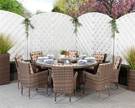 Round Rattan Garden Table And Chairs Seater Parasol Kemble Bodewasude