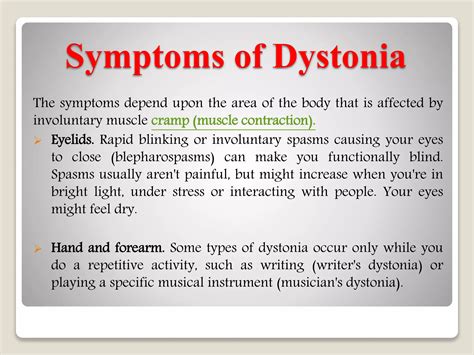 Dystonia: Causes, Types, Symptoms, and Treatments | PPT