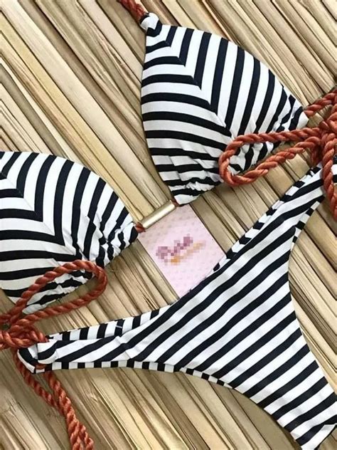 G Strings Sexy Bikiniruotongsept Striped Bikini Set Knotted