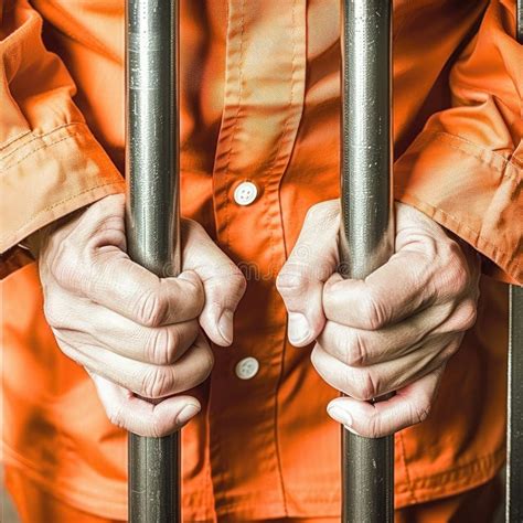 Arrested Man In Handcuffs With Handcuffed Hands In Prison Stock Image