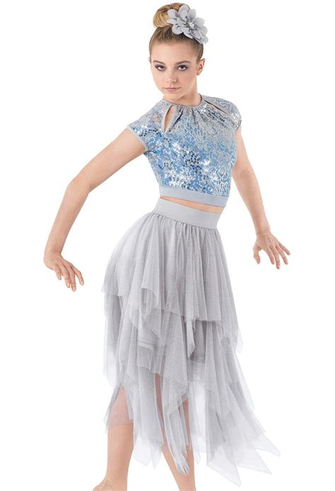 Weissman™ 2 Piece Sequin Crop Top Tattered Tulle Dance Outfits Dance Costumes Girls Dance