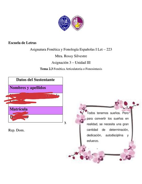 Unidad 3 fonetica yinauris Escuela de Letras Asignatura Fonética y