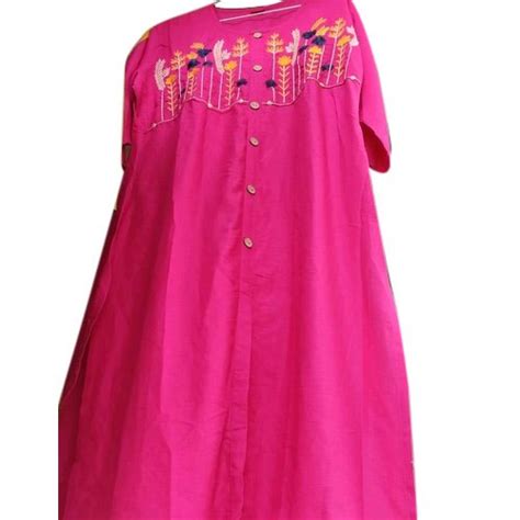 3 4th Sleeve Party Wear Pink Embroidered Cotton Kurti Size S Xxl At