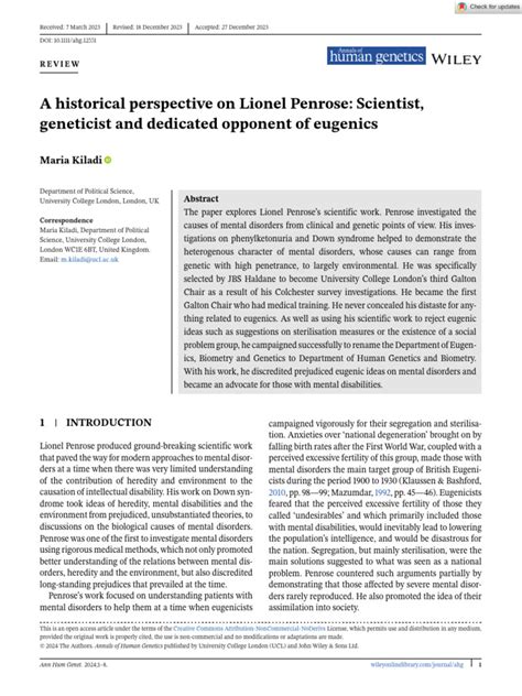 A Historical Perspective On Lionel Penrose: Scientist, Geneticist and Dedicated Opponent of ...