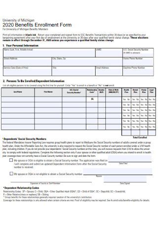 Employee Benefits Enrollment Form Templates