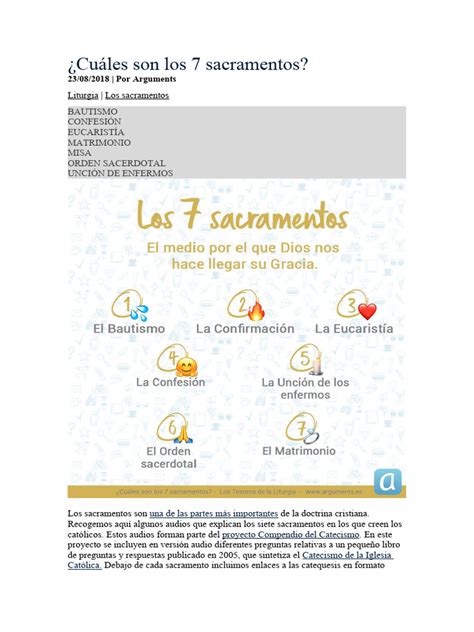 Los 7 Sacramentos De La Iglesia Católica Pdf Eucaristía Sacramentos