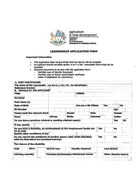 Application Form For Learnership Pdf