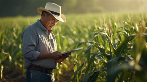 Premium Ai Image Asian Farmer In A Corn Field Growing Up Using A