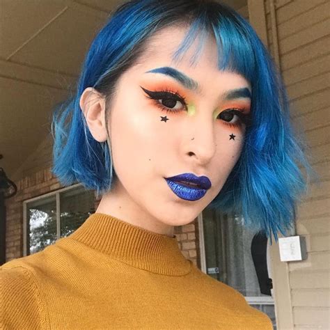 Bright Blue Lips Brows Eyebrows Tumblr Aesthetic Makeup Look Ideas