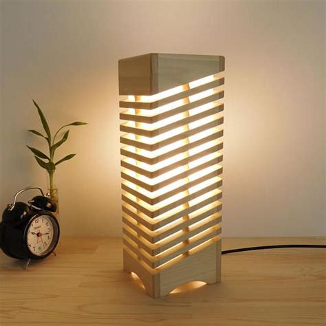 Wooden Side Table Lamp For Living Room Handmade Led Lamp Shade Modern