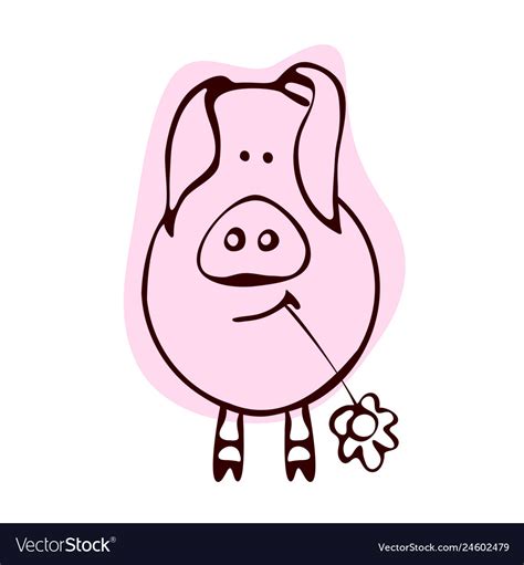 Cute Pig Hand Drawing With Flower Royalty Free Vector Image