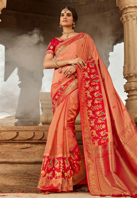 Peach Silk Festival Wear Saree