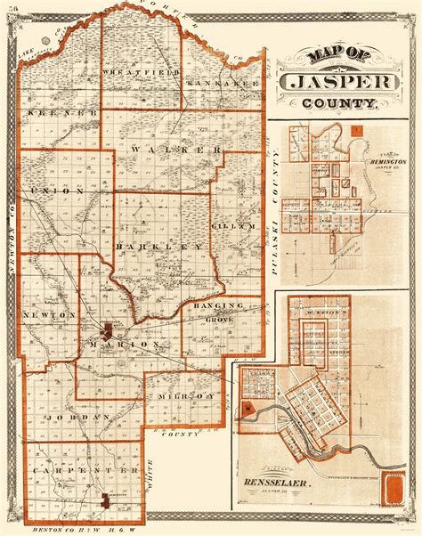 Historic County Map - Jasper County Indiana - Baskin 1876 - 23 x 29.22