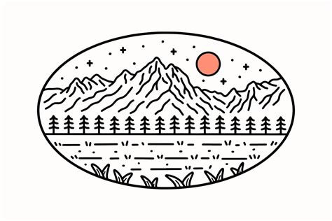 Illustration Of Grand Teton In Mono Line Style Art For Badges Emblems