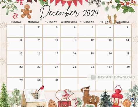 Fillable December 2024 Calendar, Cute Festive Snowy Winter Christmas ...