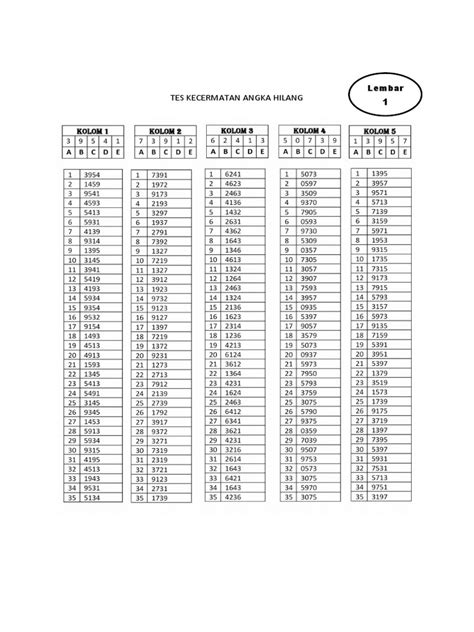 Tes Kecermatan Angka Hilang Pdf