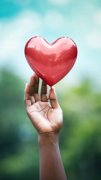 Premium Photo A Person Holding A Red Heart Shaped Balloon Ai