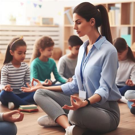 Premium Photo | Teacher meditation with students in classroom