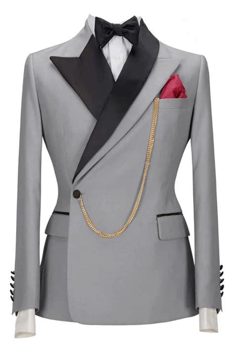 Jacky Light Gray Peaked Lapel Two Pieces Close Fitting Prom Suits