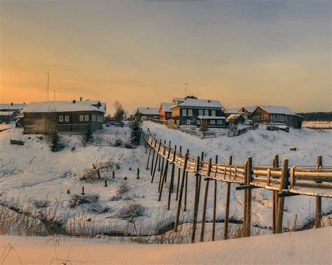 Wallpaper Arkhangelsk oblast, village, snow, houses, winter, Russia ...