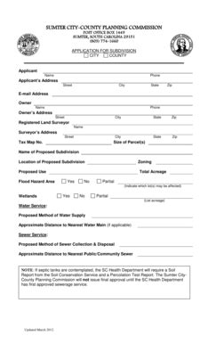 Fillable Online Sumtersc Subdivision Application City Of Sumter Sc