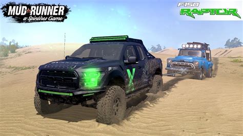 Spintires MudRunner FORD RAPTOR Pulls A Pickup Truck Through The