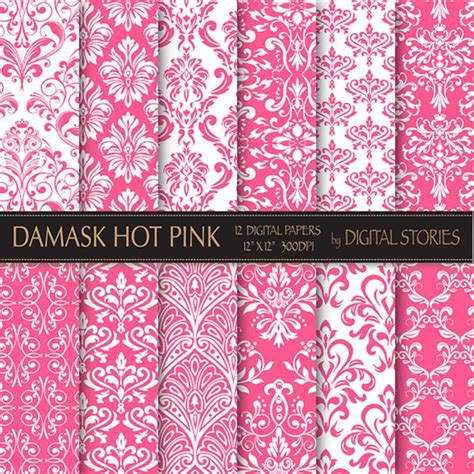 Damask Digital Paper Damask Hot Pink Digital Paper With Vintage