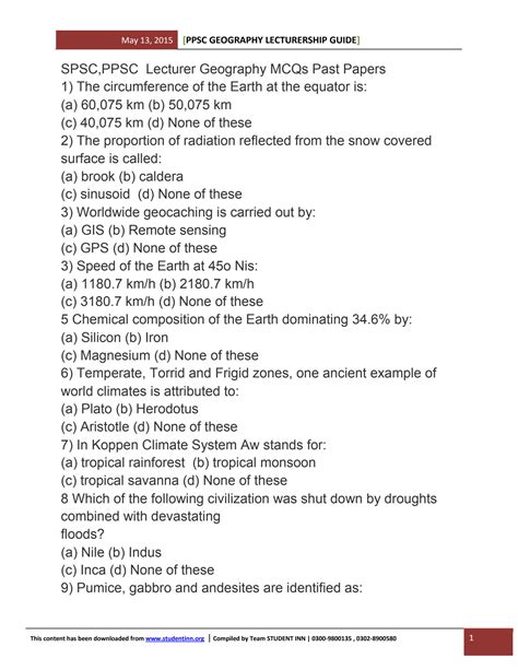 SOLUTION Ppsc Geography Lecturership Guide Studypool