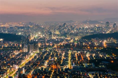 Sunset of Seoul City Skyline,South Korea Stock Photo by ©nattanai 93790104