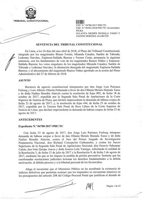 Sentencia Del Tribunal Constitucional Sobre Ollanta Humala Y Nadine Heredia Pdf