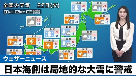 【2月22日火の天気予報】日本海側は局地的な大雪に警戒 太平洋側は乾燥した晴天 Lifeeeニュース