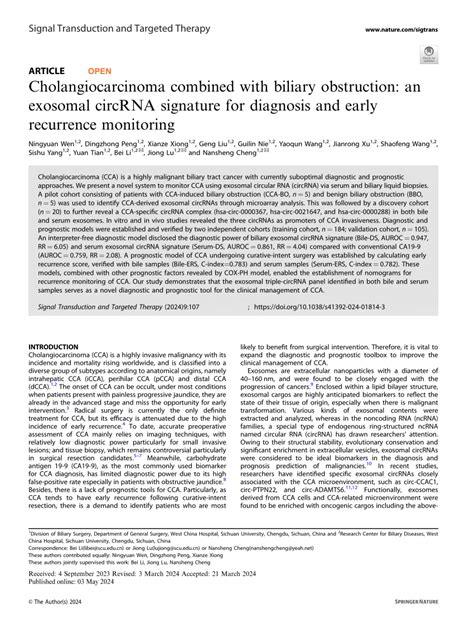 Pdf Cholangiocarcinoma Combined With Biliary Obstruction An Exosomal